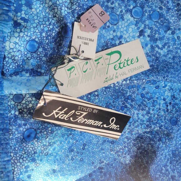 Vintage Hal Ferman Womens Size 8 Blue Skirt Blouse Set With Tie Neck Nwt - Picture 6 of 9